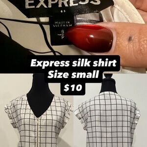 Express Monochrome Grid Silk Blouse